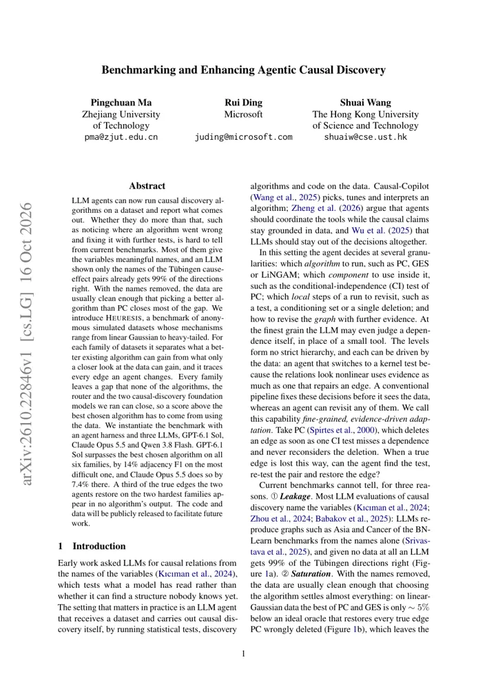 First-page preview of Benchmarking and Enhancing Agentic Causal Discovery