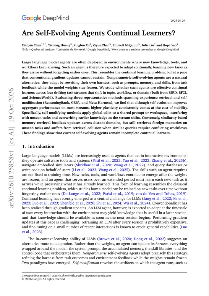 First-page preview of Are Self-Evolving Agents Continual Learners?