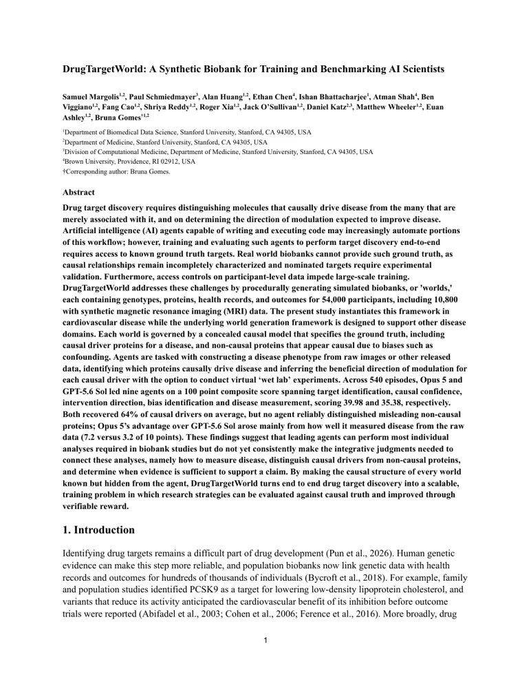 First-page preview of DrugTargetWorld: A Synthetic Biobank for Training and Benchmarking AI Scientists